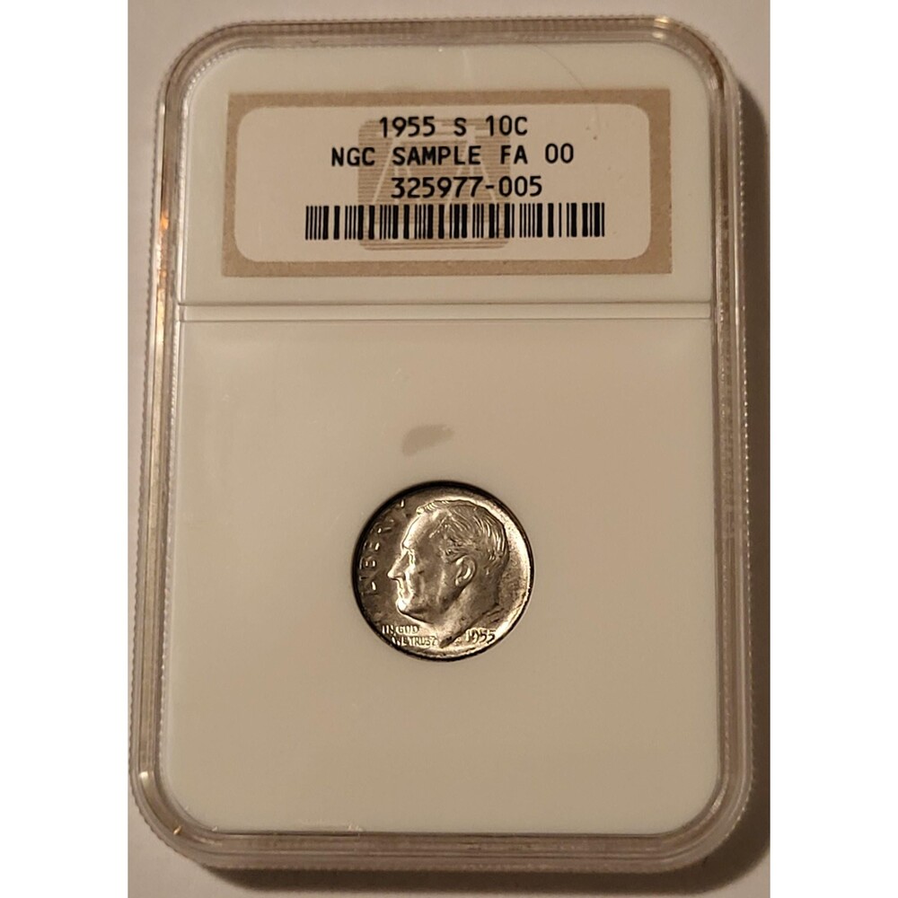 1955 S Roosevelt Dime Genuine (UNC - Sample) NGC Type 7 Holder